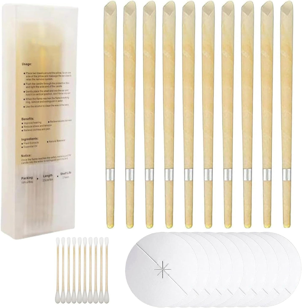 10 Pcs Ear Wax Removal Kit, with Protective Discs & Cotton Swabs, Natural SPA Relaxation Candles Set for Home Use