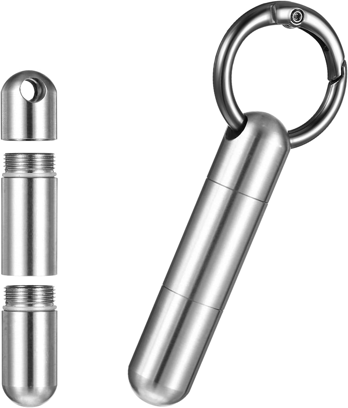 Small Pill Case Keychain Tiny Portable Pill Container Carabiner Clip Medicine Holder Bottle Mini Waterproof Metal Emergency Medicine Organizer for Travel Purse Outdoor Camping (2 Compartment)