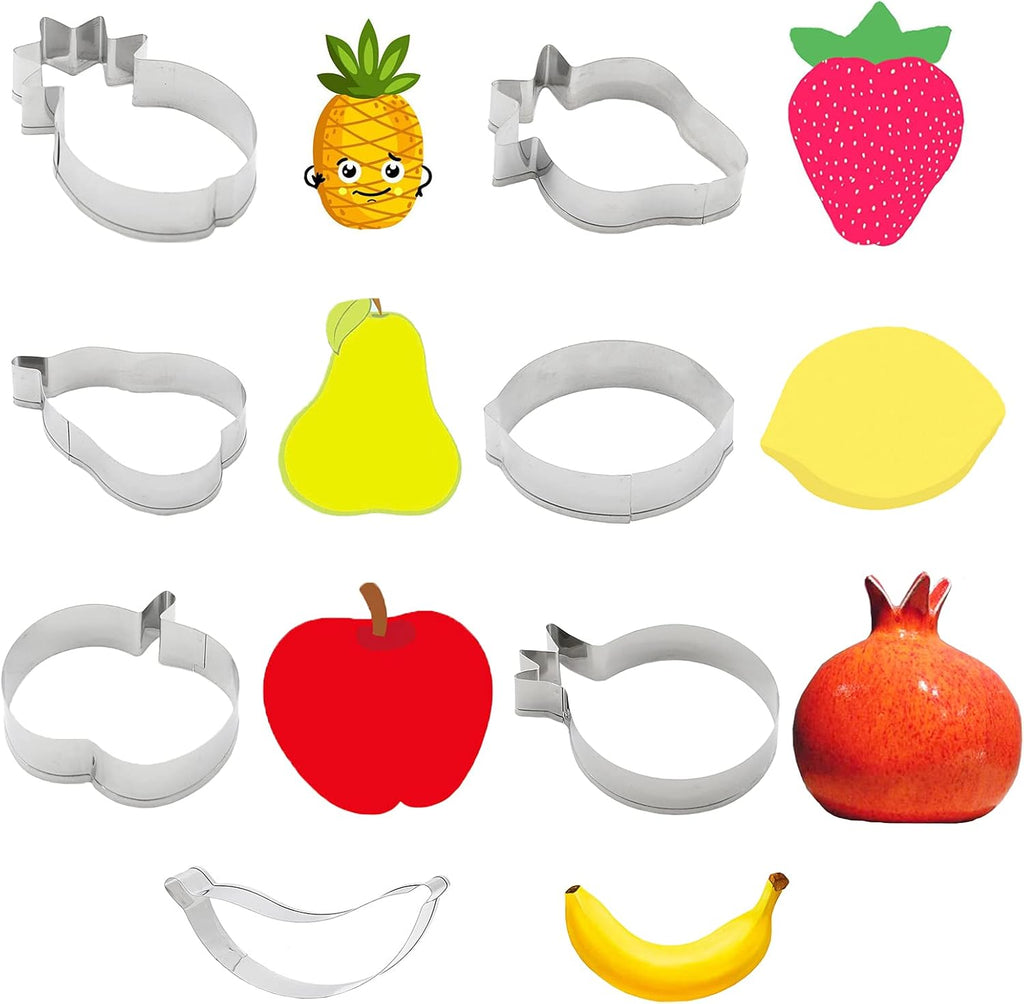 7 Pcs Fruit Cookie Cutter Set Apple Strawberry Banana Lemon Pomegranate Pear Pineapple DIY Molds Stainless Steel Cute Sweet Pastry Biscuit Fondant Cake Pancake Sugar Baking Cookie Cutters