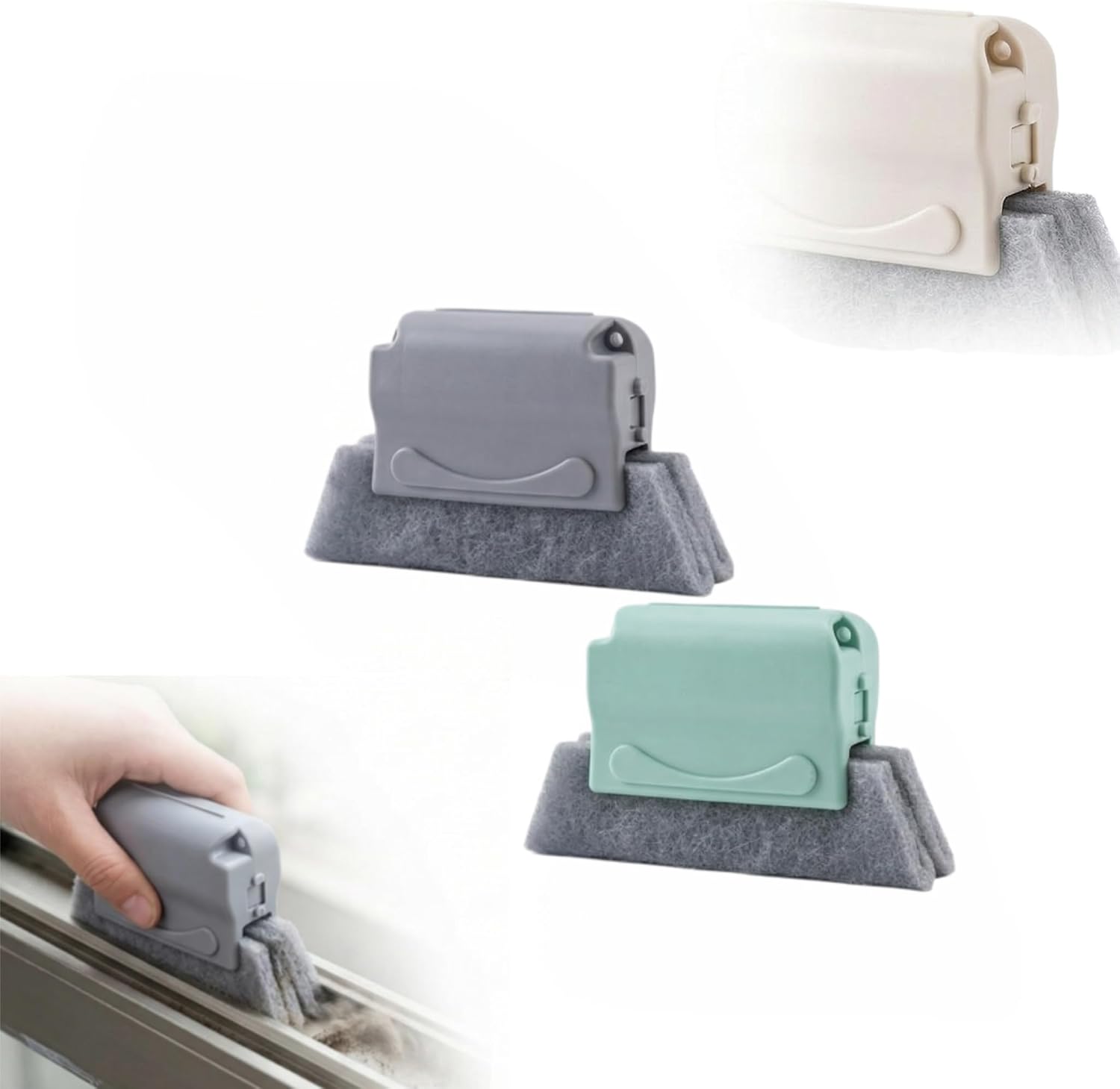 Window Track Cleaning Brush Set, Magic Window Groove Cleaner Tool for Sliding Door Tracks, Blinds & Baseboards, Gap Crevice Cleaning Brushes for Tile Lines, Shower Slots & Car Vents (Gray+Green)