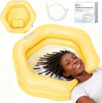 Inflatable Shampoo Basin for Bedridden, Elderly & Disabled - Petal-Shape Large Size, 360° Neck Support, Central Drain Hole with Pull Ring | Leak-Proof PVC Portable Hair Washing Bowl (Yellow)
