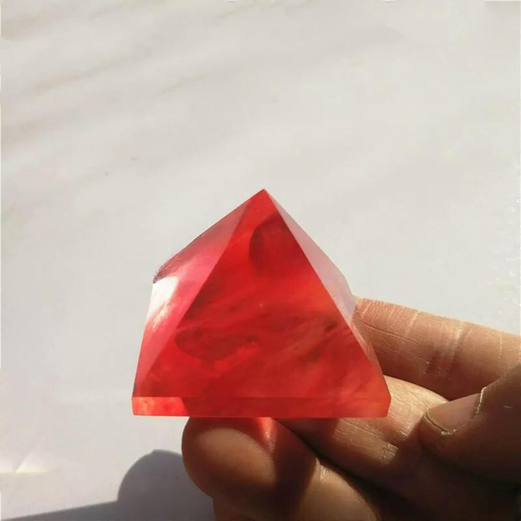 Natural Red Smelting Quartz Crystal Pyramid Gemstone Tower Decor