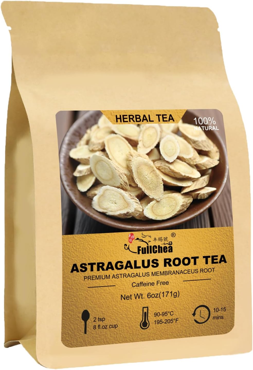 FullChea - Astragalus Root Tea - 6oz/171g - Pure Natural Astragalus Membranaceus - Dried HuangQi Herb - Loose Leaf Herbal Tea - Non-GMO - Caffeine-Free - Gluten-Free