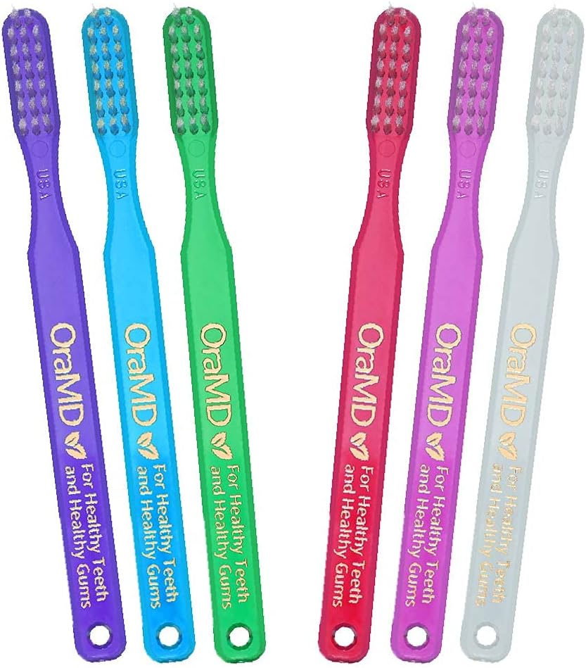 OraMD Soft Bristles Toothbrush - Designed by Dr. Charles C. Bass for Sensitive Teeth and Gums - Manual Toothbrushes with Soft Nylon Bristles for Adults Oral Care - Pack of 6