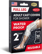 Mighty-X 100% Waterproof Cast Covers for Shower Leg - 2pk - Tight Seal - Reusable Adult Full Leg Cast Protectors - Thigh, Knee, Ankle, Foot - After Surgery Bandage and Dressing Shower Bag - Long Size