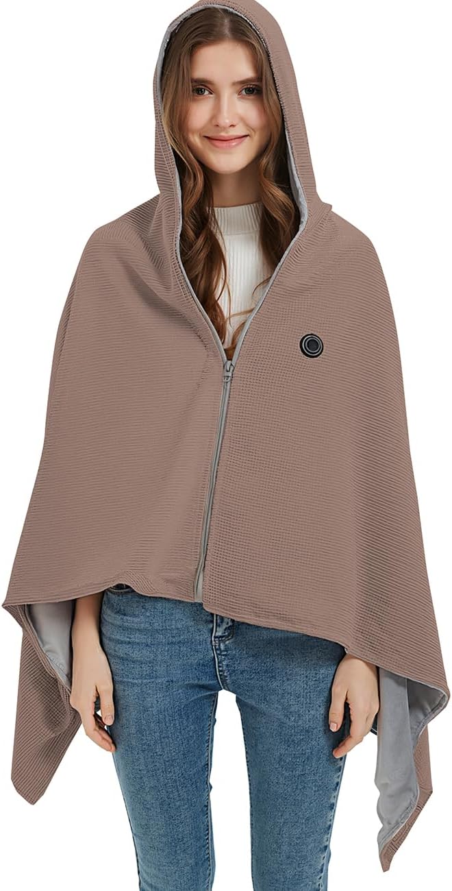 Heated Shawl Wraps for Women Men - Electric Blanket with Hoodie, Winter Warm Shawl Heating Scarf for Camping Fishing