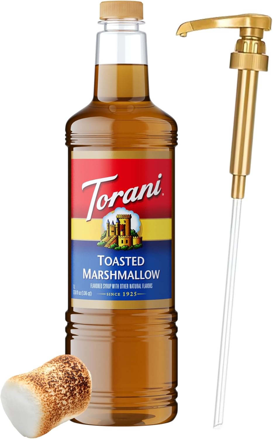 Torani Toasted Marshmallow Syrup 1 Liter Bottle with Pump Dispenser – Rich Coffee Flavoring Made with Pure Cane Sugar & Natural Flavors – Perfect for Lattes, Desserts & Beverages