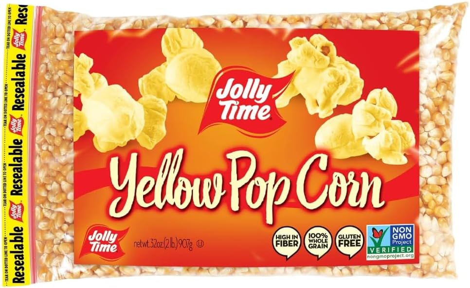 Jolly Time Unpopped Popcorn Kernels, Gourmet Popping Corn for Air Popper Machine or Stovetop, Non-GMO (Yellow Pop Corn, 2 Pound (Pack of 2))