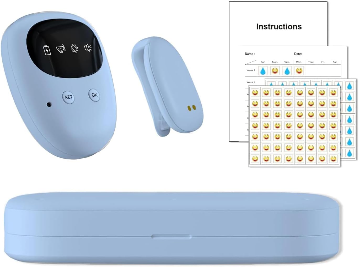 Wireless Bedwetting Alarm for Boys and Girls, USB Rechargeable, 3 Working Modes, Pee Alarm for Children,Blue
