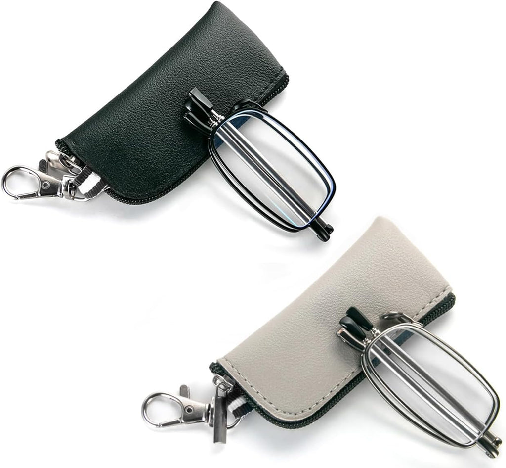 2 Pack Folding Reading Glasses for Men Women with Keychain Compact Bags Blue Light Blocking Portable Pocket Computer Readers,Black and Grey 2.5