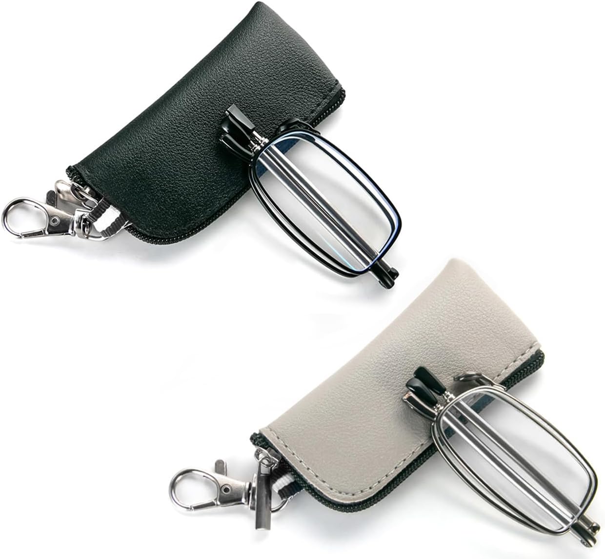 2 Pack Folding Reading Glasses for Men Women with Keychain Compact Bags Blue Light Blocking Portable Pocket Computer Readers,Black and Grey 2.5