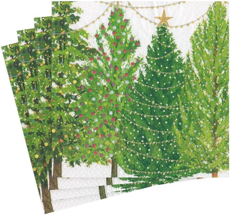 Caspari Christmas Trees with Lights Paper Cocktail Napkins - 20 Per Package