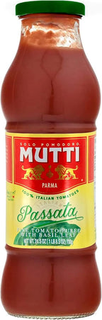 Mutti Tomato Puree with Basil (Passata con Basilico), 24.5 oz. | Italy’s #1 Brand of Tomatoes | Fresh Taste | Vegan Friendly & Gluten Free | No Additives or Preservatives