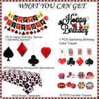 58pcs Casino Poker Party Decorations,Poker Theme Birthday Banner Garland, Foil Balloons, Honeycomb Pom Poms,Cake Cupcake Topper and Tablecloth for Las Vegas Night Casino Birthday Supplies