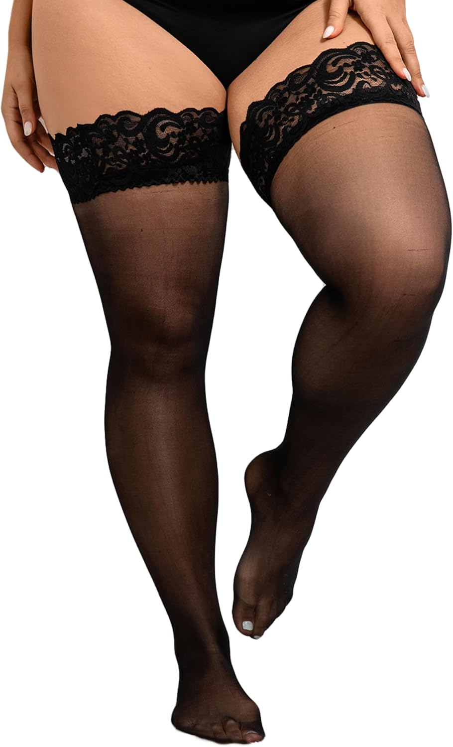 Hellomamma Plus Size Thigh High Stockings: Women Lace Anti-Slip Stay Up Sheer Pantyhose Lingerie Stockings for Sexy Women