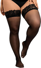 Hellomamma Plus Size Thigh High Stockings: Women Lace Anti-Slip Stay Up Sheer Pantyhose Lingerie Stockings for Sexy Women