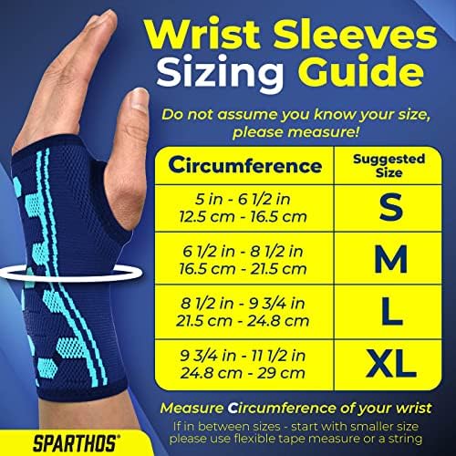 Sparthos Wrist Support Sleeves (Pair) – Compression Wrist Brace for Men and Women - Carpal Tunnel Tendonitis Arthritis Pain Relief for Sports Injuries Arthritic Wrists Palm Hand Pain RSI (Blue-M)