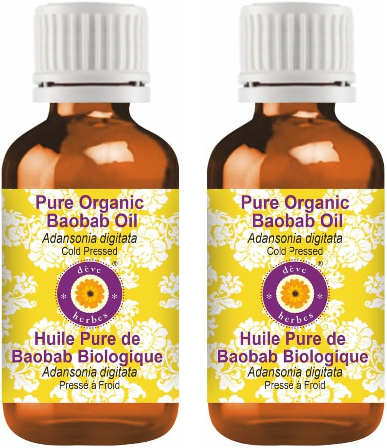 dève herbes Pure Organic Baobab Oil (Adansonia digitata) Cold Pressed (Pack of Two) 100ml X 2 (6.76 oz)