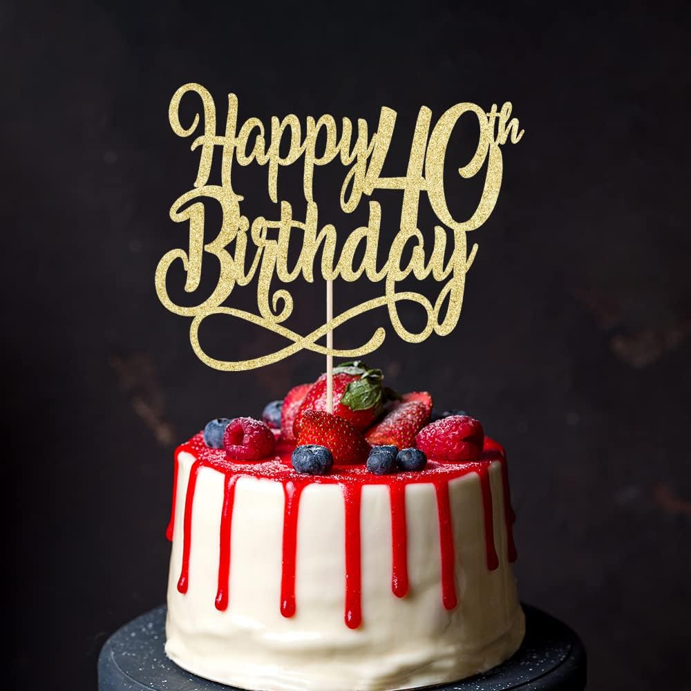 Gold Glitter Happy 40th Birthday Cake Topper,Cheers to 40 Years,happy 40th Birthday Cake Topper,40th Anniversary Cake Topper， men and women 40 years old happy birthday Party Decoration