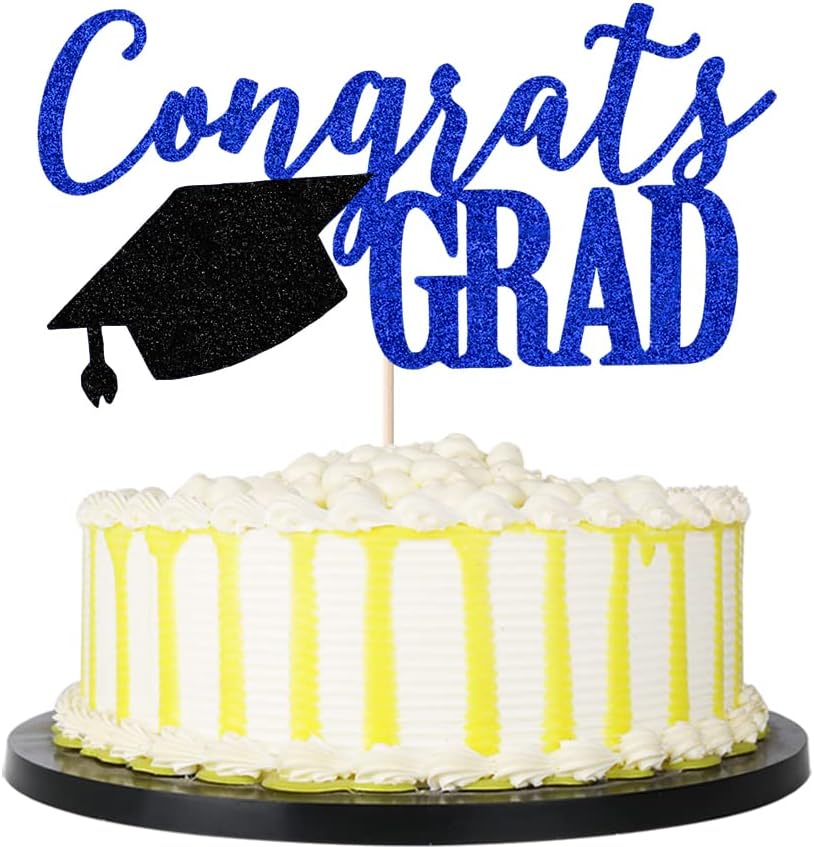 PALASASA Congrats Grad Cake Topper, 2025 Graduate Party Decorations (Blue 6.6inch)