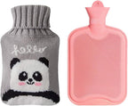 Drizzle Classic Rubber Hot Water Bottle - 2L Pink with Cute Panda Knitting Set - Suitable for Pain Relief Headaches Cramps and Winter Warmth