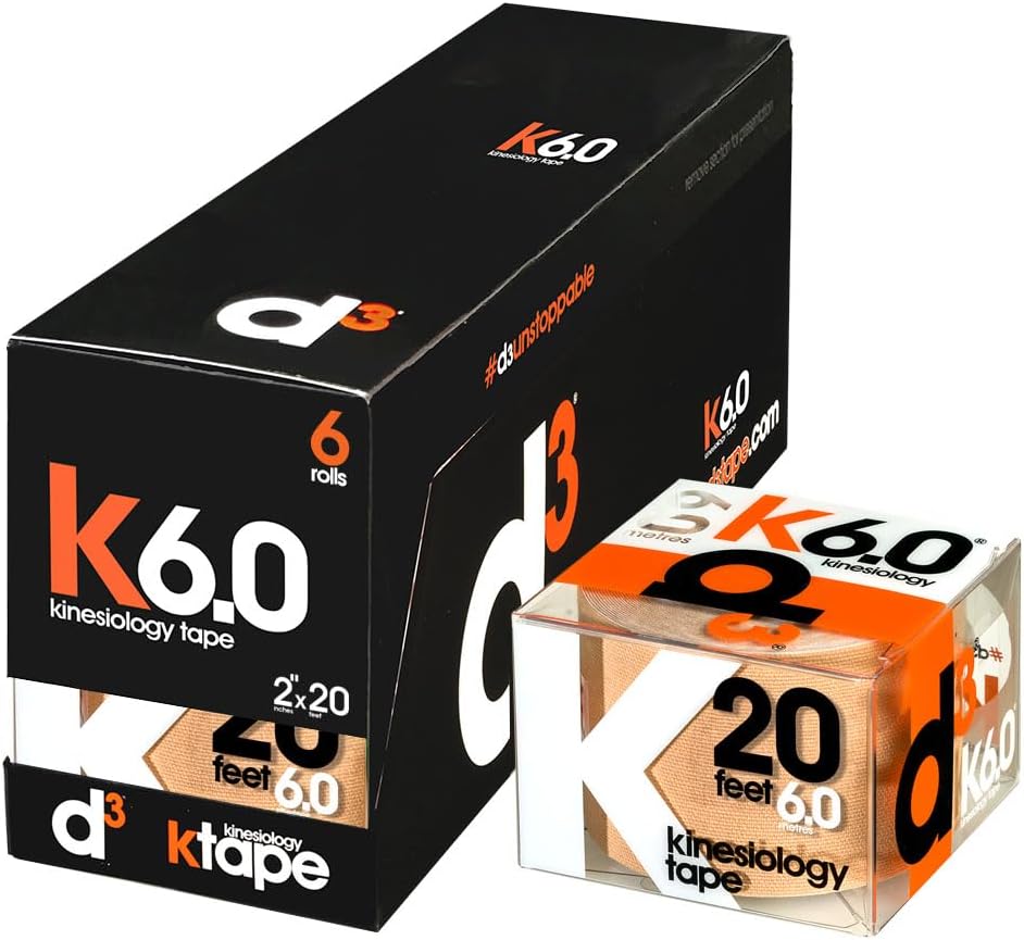 K6.0 Kinesiology Tape - 2in x 20ft Beige (6 Rolls) Latex-Free Hypoallergenic Joint Muscle Sports Medical Injury Support