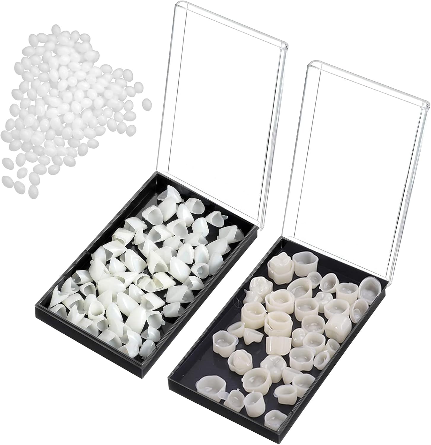 120 Pieces Fake Tooth Cap Crown Veneers Front Back Anterior and Molar Posterior Teeth with Thermal Beads Cap Filler for Teaching or DIY (50pcs Front and 70pcs Back)