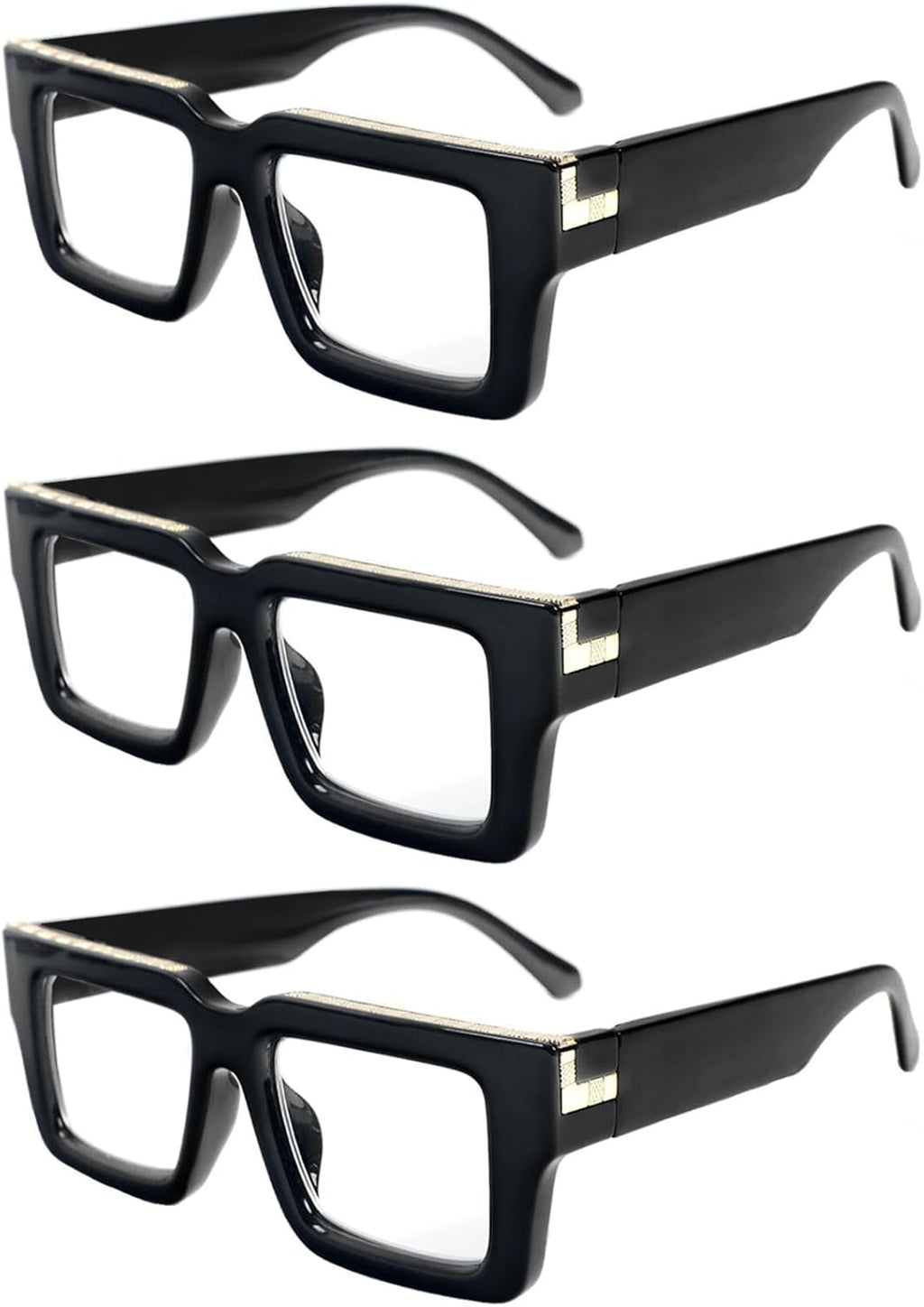 REAVEE 3 Pack Oprah Style Reading Glasses for Women Men, Blue Light Blocking Readers Stylish Square with Spring Hinge