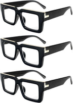 REAVEE 3 Pack Oprah Style Reading Glasses for Women Men, Blue Light Blocking Readers Stylish Square with Spring Hinge