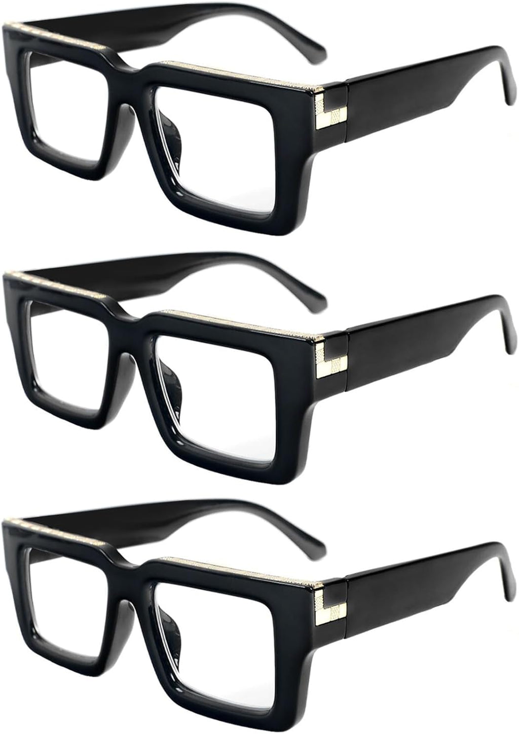 REAVEE 3 Pack Reading Glasses for Women Men, Blue Light Blocking Readers Stylish Square with Spring Hinge