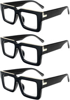 REAVEE 3 Pack Reading Glasses for Women Men, Blue Light Blocking Readers Stylish Square with Spring Hinge