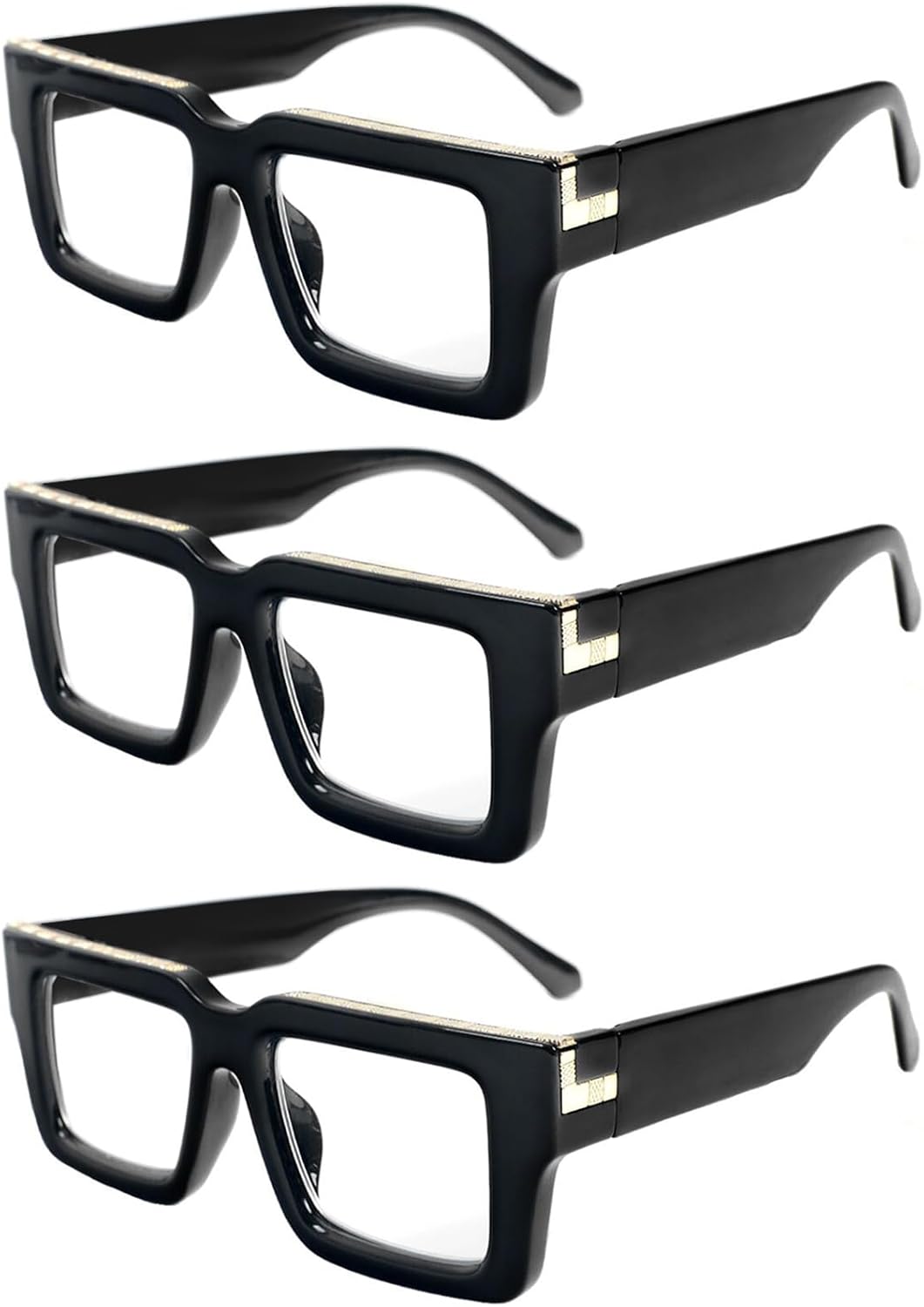 REAVEE 3 Pack Reading Glasses for Women Men, Blue Light Blocking Readers Stylish Square with Spring Hinge