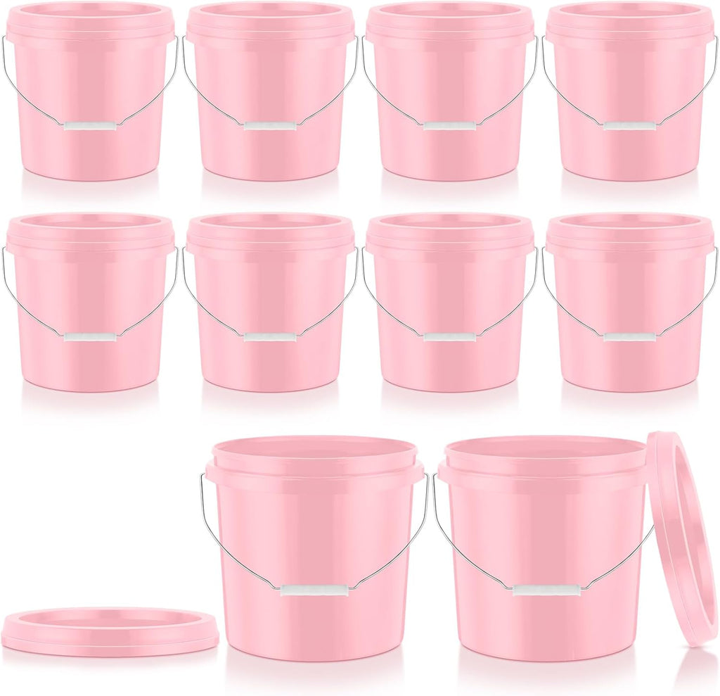 Tioncy 10 Pcs 2 Gallon Plastic Bucket with Lid Heavy Duty 2 Gallon Bucket Pail with Lid Handle for Storage Container Home Household Cleaning (Light Pink)