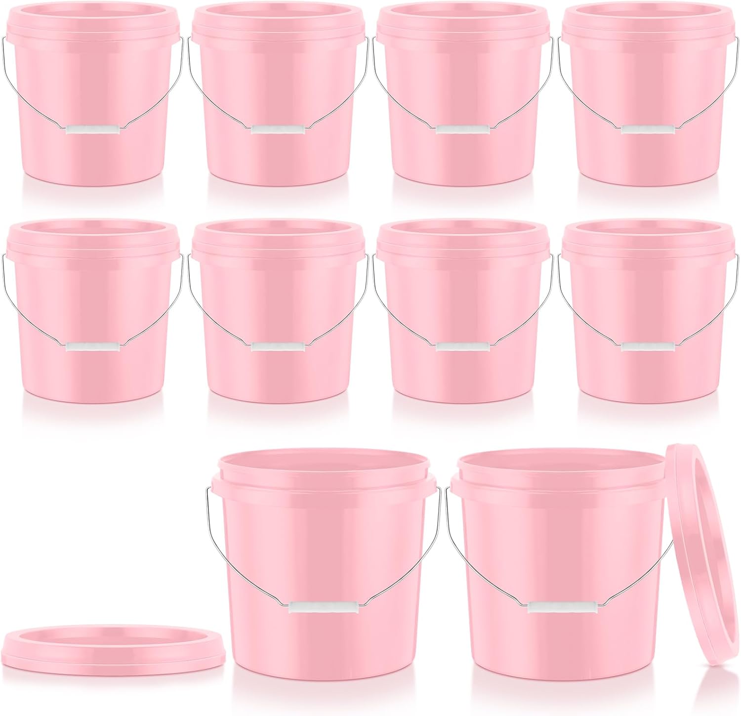 Tioncy 10 Pcs 2 Gallon Plastic Bucket with Lid Heavy Duty 2 Gallon Bucket Pail with Lid Handle for Storage Container Home Household Cleaning (Light Pink)