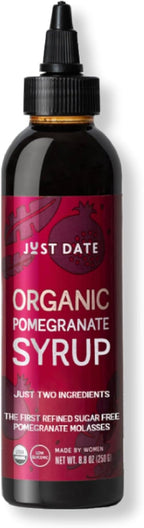 Just Date: Organic Pomegranate Syrup / 100% Natural / Organic Pomegranate Molasses / Healthy Alternative for Sugar, Honey or Maple / Low Glycemic Index & Packed with Nutrition / 8.8 oz Squeeze Bottle