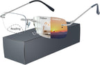 Bifocal Reading Glasses For Women Fashion,Photochromic Rimless Presbyopia Glasses Men-Anti UV/Blue Light