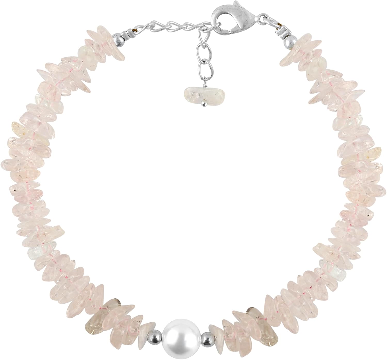 Natural Gemstone Bracelet with Cultured Pearl, Uncut Nuggets Beads, Handmade Women Jewelry, Healing Crystals, Silver Plated Chain, Gift for Her, 8inch