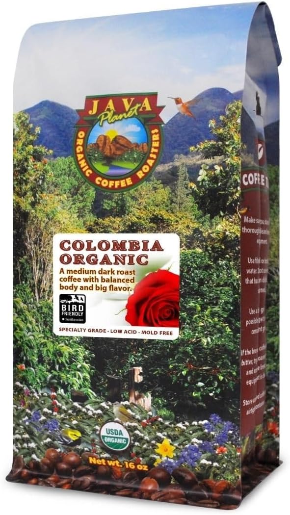 Low Acid Organic Coffee – Whole Bean, Mold-Free & Stomach Friendly by Java Planet, Colombian Single Origin Coffee, Medium Dark Roast, Smooth Full Flavored, 1LB Bag