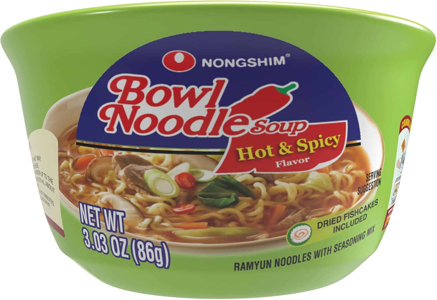 Nongshim Ramen Noodles, Gourmet Instant Ramen bowl, Premium Microwavable Noodle Soup, Hot & Spicy, 3.03 Ounce (Pack of 6)
