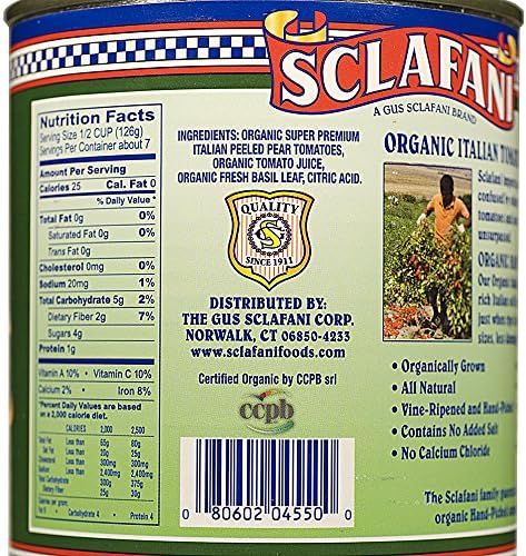 Organic Hand Picked Whole Peeled Plum Tomatoes in 28 Ounce Cans (12 PACK)