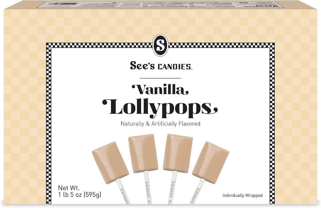 See’s Candies Vanilla Lollypops – Premium Vanilla Flavored Candy on a Stick, 30 Individually Wrapped Lollipops, 21 oz