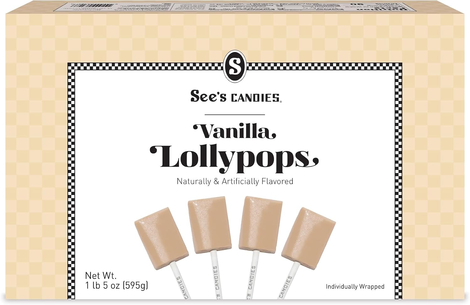 See’s Candies Vanilla Lollypops – Premium Vanilla Flavored Candy on a Stick, 30 Individually Wrapped Lollipops, 21 oz