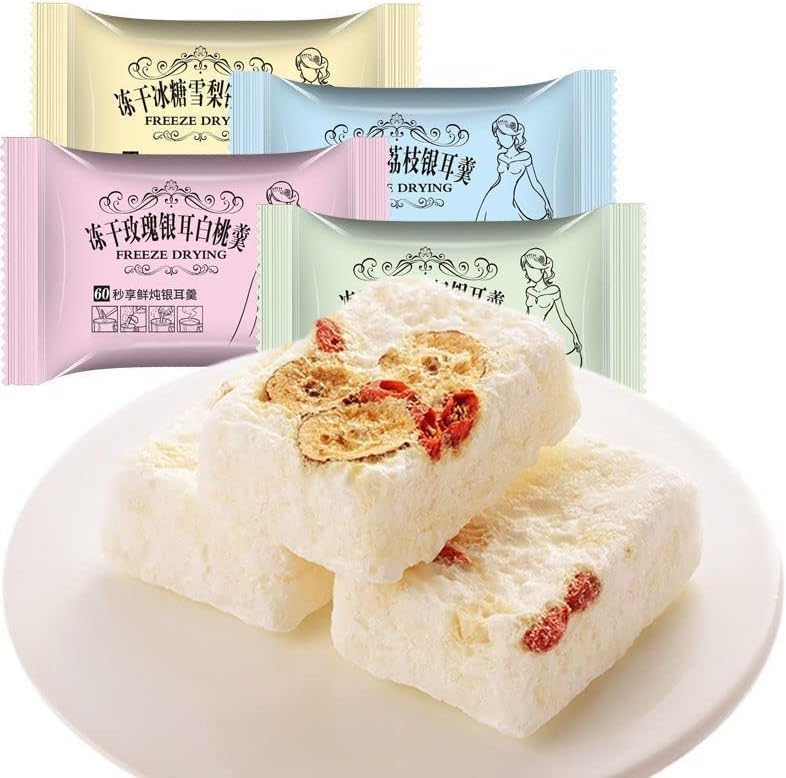 Freeze dried Tremella soup, Dried White Fungus Mushroom, Tremella Fuciformis, instant healthy nutritious breakfast Congee, convenient fast Chinese Dessert, Vegan, Snack Gift (snow pear,10bags)