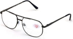 V.W.E. Bifocal Metal Tear Drop Reading Glasses - Big Lens Spring Hinge Square Reader - Clear lens