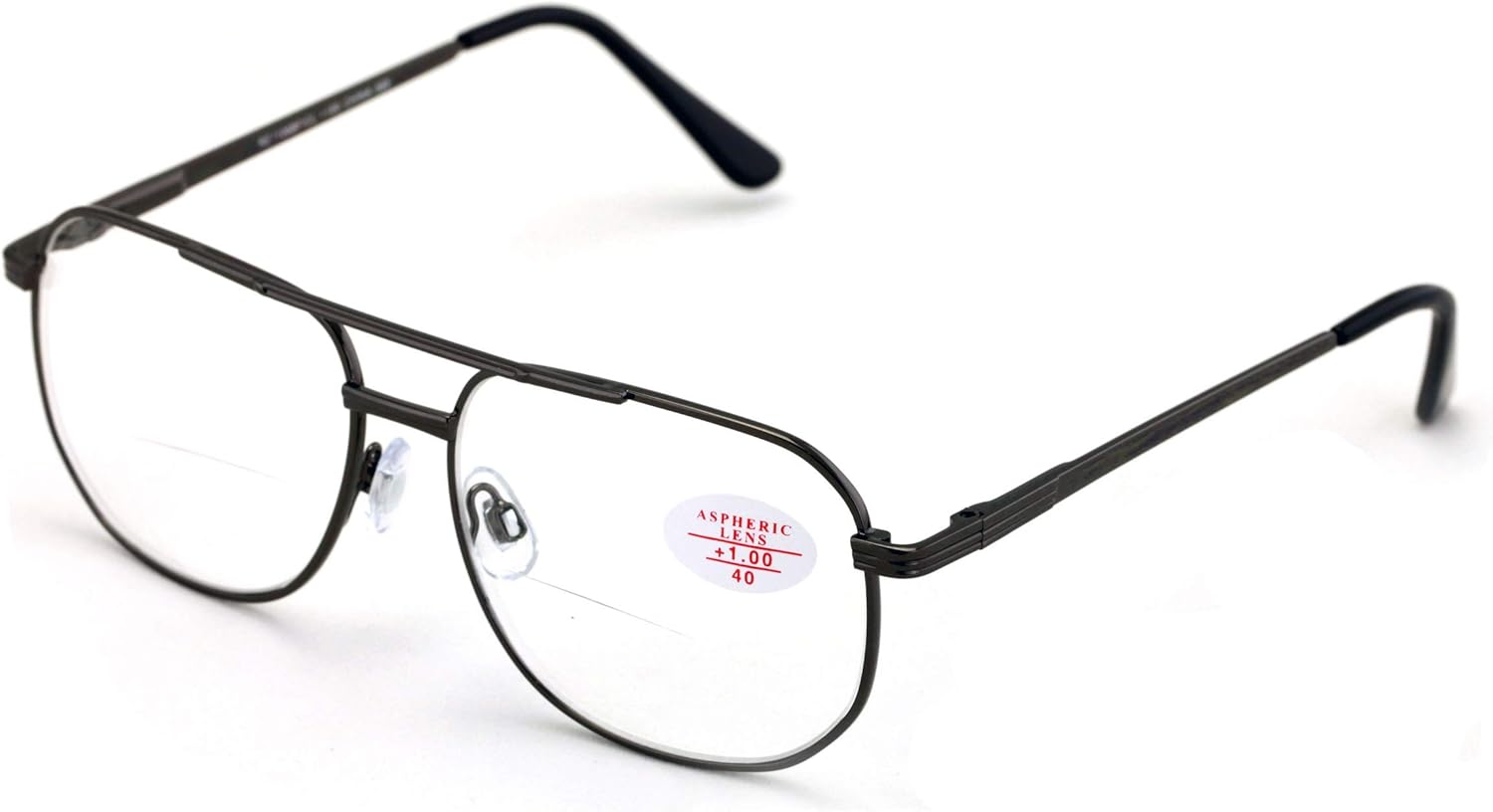 V.W.E. Bifocal Metal Tear Drop Reading Glasses - Big Lens Spring Hinge Square Reader - Clear lens
