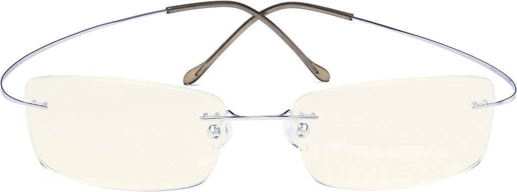 CessBlu Rimless Blue Light Blocking Glasses for Men Reading Computer Titanium Computer Readers Cut UV Rays Bendable