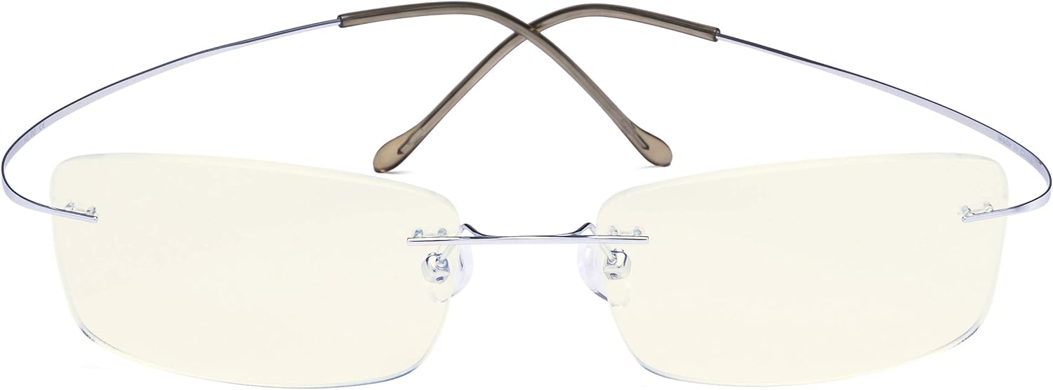 CessBlu Rimless Blue Light Blocking Glasses for Men Reading Computer Titanium Computer Readers Cut UV Rays Bendable