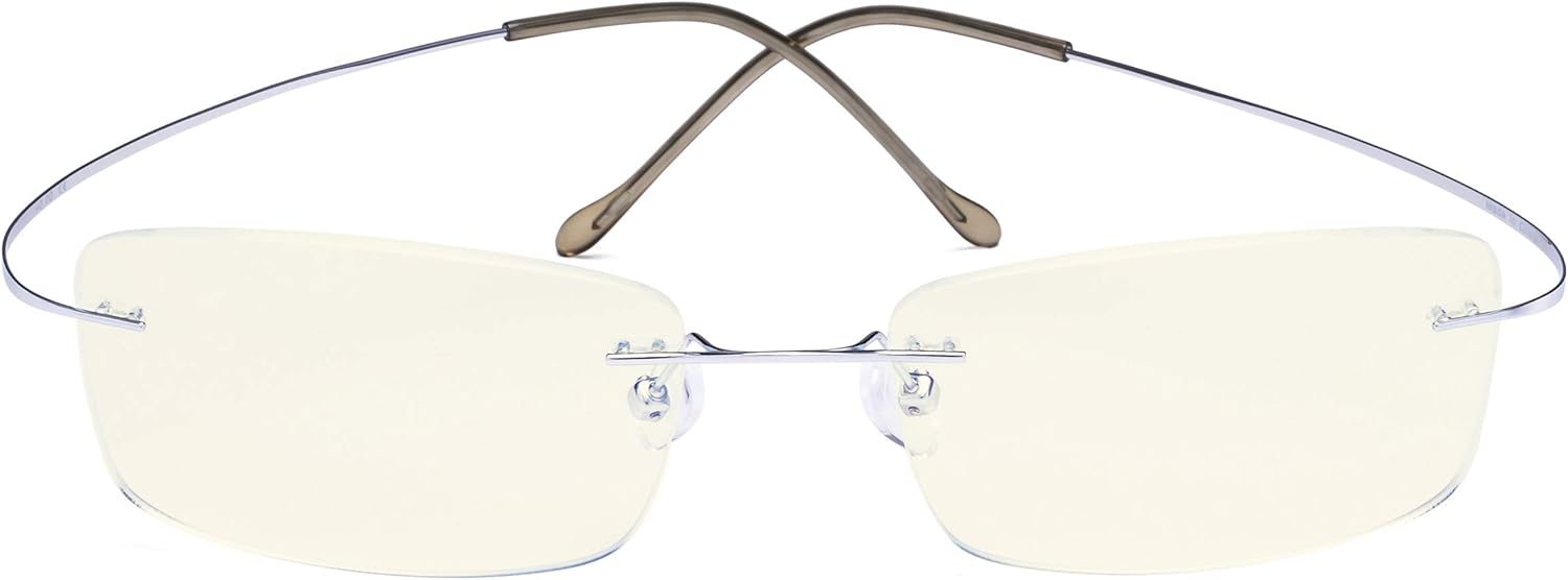 CessBlu Rimless Blue Light Blocking Glasses for Men Reading Computer Titanium Computer Readers Cut UV Rays Bendable
