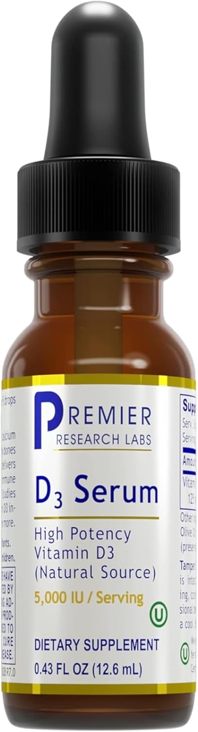 Premier Research Labs Vitamin D3 Serum - Liquid Vitamin D Oil Drops for Adults, Liquid Vitamin D3 5000 IU, Sublingual Vit D3 Liquid - 0.43 fl oz