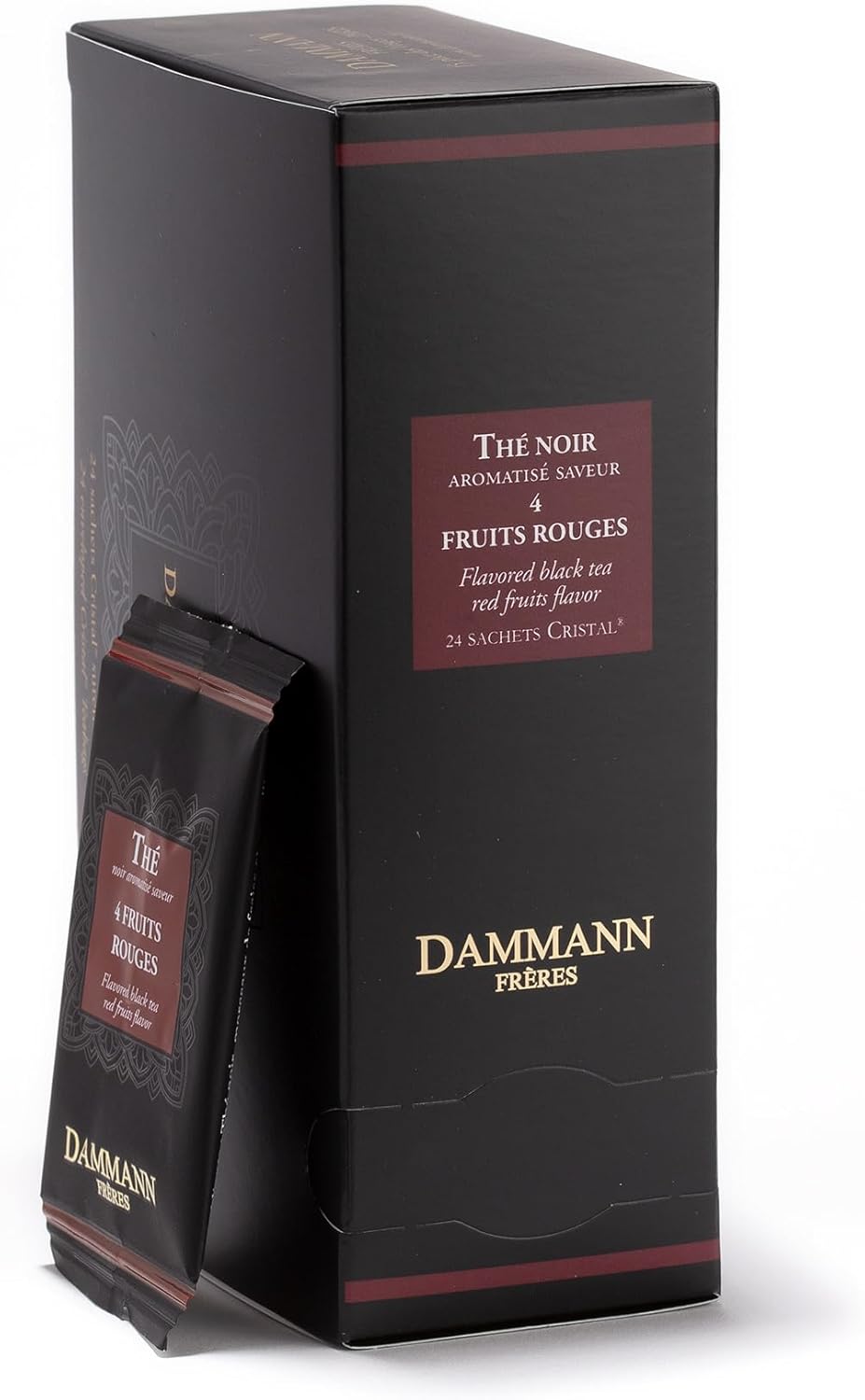 Dammann Freres Sachets, Quatre Fruits Rouges Tea Bags, Premium Gourmet French Black Tea, Blend Strawberry, Cherry, Raspberry, Red Currant Flavors, Individually Wrapped, 24 Count (Single Pack)